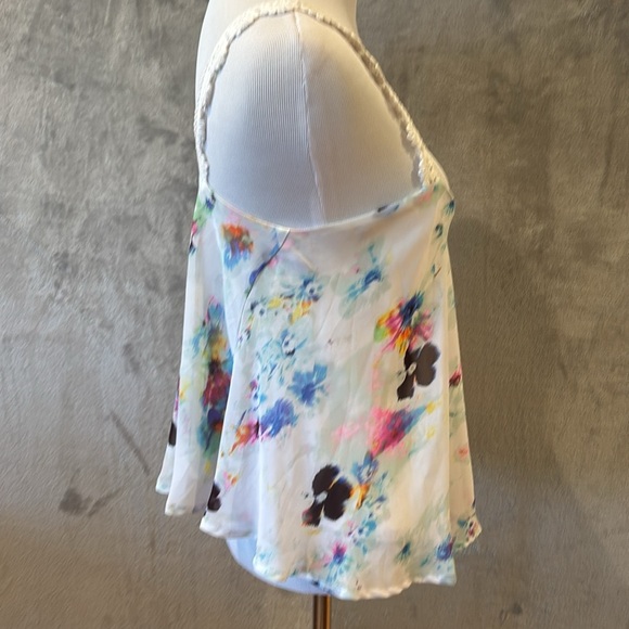White Floral Flowy Boho Tank w Crochet Straps Sz S Festival Fairy Cottagecore - Picture 7 of 9